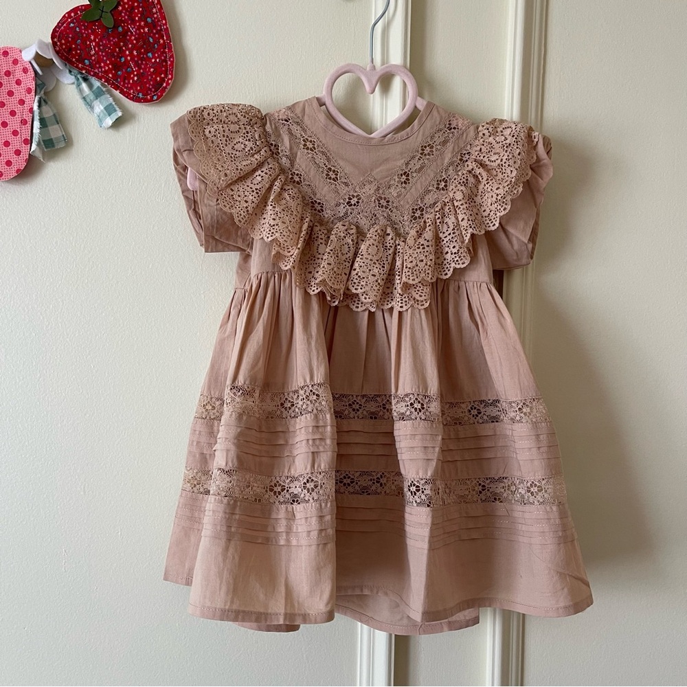 Noralee Goldie lace ruffles baby spring fall Dress in Apricot size 12 m
